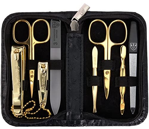 3 Swords Germany - brand quality 8 piece manicure pedicure grooming kit set for professional finger & toe nail care scissors clipper fashion leather case in gift box, Made by 3 Swords (000910)