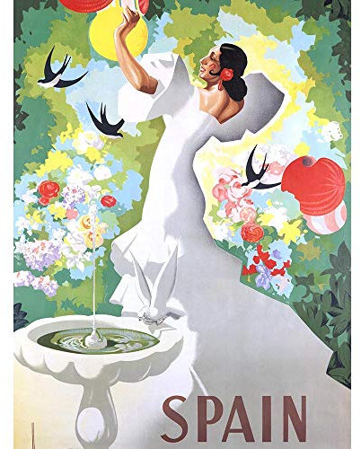 Wee Blue Coo Travel Spain Flamenco Dance Bird Bath Art Print Poster Wall Decor Kunstdruck Poster Wand-Dekor-12X16 Zoll