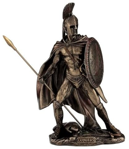 Leonidas King of Sparta with Spear and Hoplite Shield Statue Cold Cast Bronze Statue Figurine Sculpture 33 cm / 12.99 inch
