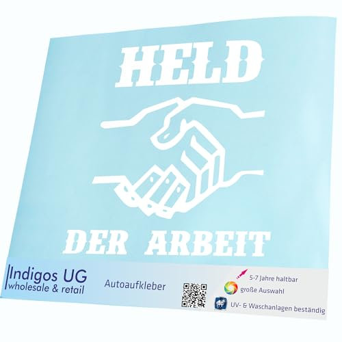 INDIGOS UG Auto Aufkleber Auto - 150x140 mm - Held der Arbeit - weiß - Selbstklebender Sticker für Auto, Fenster, Bus oder LKW