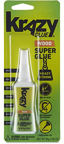 Krazy Glue Fast-Dry Wood Superglue, 30 g, Strong Adhesive with Precision Tip, Bonds Pine, Oak, Maple, Cherry & More, No Clamp Needed, Sets in 6 Minutes, Durable Bond for DIY, Carpentry & Crafts
