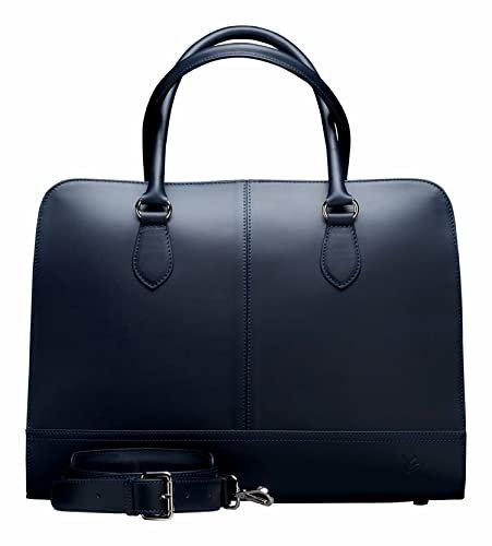 Su.B Laptoptasche 15.6 Zoll für Damen, Umhängetasche aus Spaltleder mit Schulterriemen und Kofferband, Hergestellt in Italien - Dunkelblau
