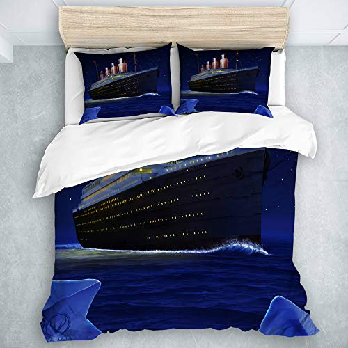 KOSALAER Bettwäsche-Set,Mikrofaser,RMS Titanic,1 Bettbezug 135 x 200cm + 2 Kopfkissenbezug 50 x 80cm