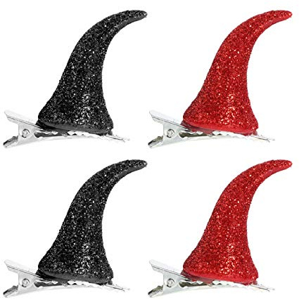 PRETYZOOM 2 Paare Teufelshorn Haarspange Ochsenhorn Haarnadel Dämon Haar Reifen Kopfbedeckung Kostüm Haarschmuck für Weihnachten Cosplay Maskerade Partyzubehör (Schwarz Rot)