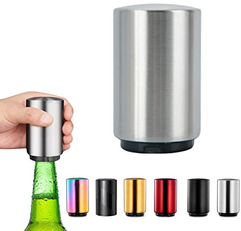 Push Down Flaschenöffner Magnetischer,Automatischer Edelstahl Bierflaschenöffner mit Magnet,Zum Öffnen von Kronkorken-Flaschen Kappenfänger,Biergeschenke für Männer Vatertag,Küchenzubehör Kapselheber