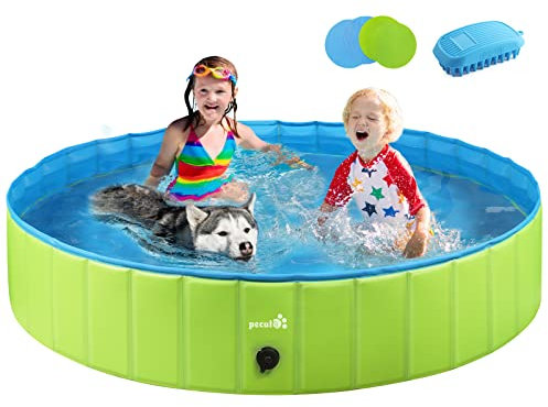 pecute Dog Paddling Pool 160cm, Foldable Dog Swimming Pool with Handle - Sturdy Foldable Dog Swimming Pool Bathtub, Large Small Dogs Anti Slip Outdoor Swimming Pool for Garden Patio (XL 160 x 30cm)