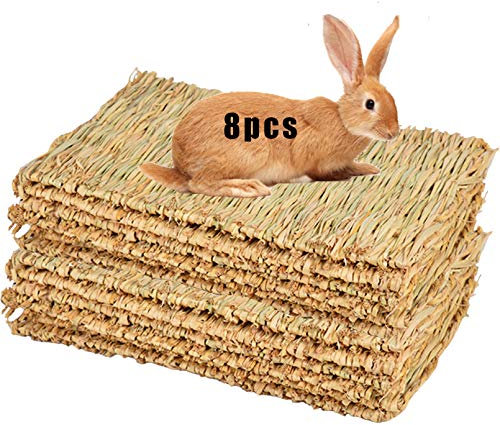Grass Mat for Rabbit Bunny Chew Toys Woven Bed Mat for Guinea Pig Chinchilla Squirrel Hamster Cat Dog and Small Animal (8 PCS Grass mat)
