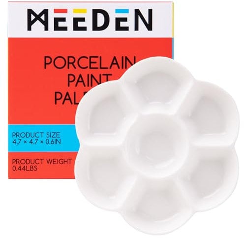 MEEDEN Paleta de Pintura de Porcelana: Bandeja de Mezcla de Colores para Artistas de 7 Pozos Pulgadas para Pintura de Acuarela y Gouache, Redonda, Blanca