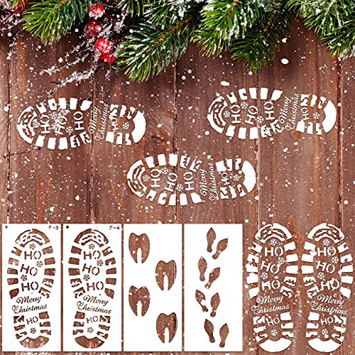 Weihnachten Weihnachtsmann Fußabdruck 4 Stücke Weihnachtsmann Fußabdrücke Schablone Wiederverwendbare Weihnachtsmann Stiefel Drucke Rentier Elf Fußabdruck Schablone Feiertag Schablonen
