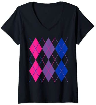 Damen Argyle Print Bi Pride Ästhetisch LGBTQ Bisexuell T-Shirt mit V-Ausschnitt