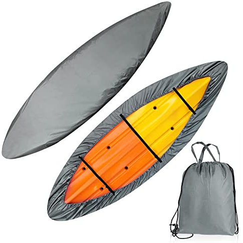 AMGJ Kanu Boot Abdeckplane Universal Kajak Abdeckung 420D Oxford-Gewebe Wasserdicht und UV-beständig Staubschutzschild für Kanu-Boot(Grau),Fit 5.6m to 6m Kayak