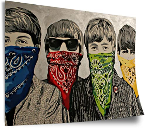 Printistico Poster Banksy - Beatles Portrait Mund verdeckt mit Halstuch Street Art Graffiti Kunstdruck ohne Rahmen, Wandbild - A4, A3, A2, A1, A0, XXL - Wohnzimmer, Schlafzimmer, Küche, Deko