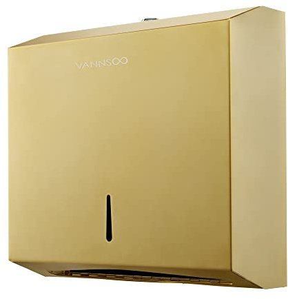 VANNSOO Kommerzielle Papierhandtuchspender, Wandhalterung, dreifach gefaltet/mehrfach gefaltet/C-Falz, Edelstahl, Papierhandtuchhalter, Handtuchspender mit Schlüssel (Gold)