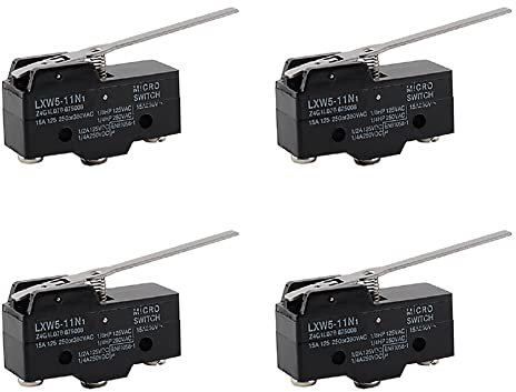 Stemedu LXW5-11N1 Micro interruptor de límite SPDT 1NO 1NC palanca de bisagra pulsador momentáneo interruptores de límite 3A AC380V DC220V (paquete de 4)