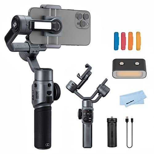 Zhiyun Smooth 5S Gray Gimbal Stabilizer for Smartphone iPhone 14 13 12 11 SE SR X 8 Pro Max Plus Samsung Android for YouTube Tiktok Vlogging Zhiyun Smooth 5 Phone Gimbal Upgraded+1PCS Mini LED Light