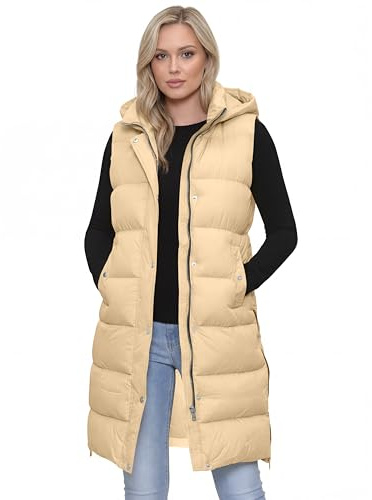 Love My Fashions® Women's Gilets with Hood Ladies Quilted Bodywarmer Full Zip Sleeveless Padded Jackets Long Gilet for Women UK