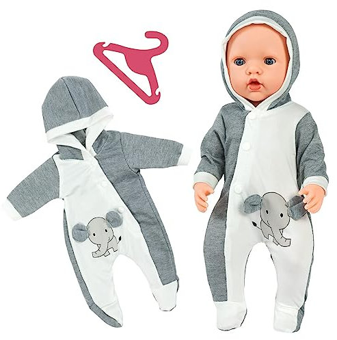 Aolso Kleidung Outfits für Baby Puppen, Puppenkleidung = Elefant Bodysuit mit Kapuze+Aufhänger, Puppe Zubehör für Baby Puppen 35-45 cm