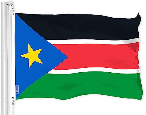 G128 Südsudanesische Flagge,90x150 cm,LiteWeave Pro Serie bedruckt 150D Polyester,Länderflagge, für drinnen und draußen, lebendige Farben, Messingösen, dicker und langlebiger als 100D 75D Polyester