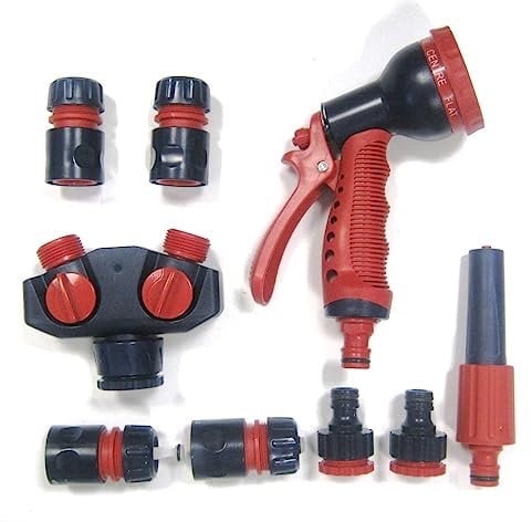 Spear & Jackson 9 Piece Garden Hose Splitter & Accessories Set, 2 Way Y Dual Tap Connector with Spray Gun, Nozzle & 6 Connectors – Perfect for Amateur & Professional Gardeners