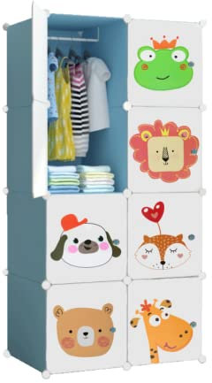 XOKOTAKI Armario Modular Infantil, Estantería de Módulos, Ropero para Habitación de Niños, Organizador Modular, Estante de Almacenamiento para Hogar, 8 Módulos, 140x70 cm Azul