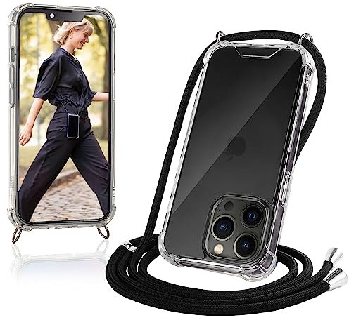 JProtect für iPhone 13 Pro Max Hülle mit Band – Handyhülle zum Umhängen mit Band in Schwarz – Handykette iPhone 13 Pro Max Kordel Hülle mit Kette/Schnur – Schützendes Case