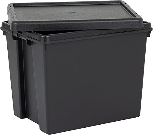 TENLITE 24L Black Bam Plastic Storage Box with Lid | Strong Impact Resistant Heavy Duty Containers Stackable and Nestable | Recycled Plastic (24L)