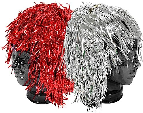 Nico Europe® 12x Party Lametta Perücke I 5 Farben für Damen und Herren Kostüm Halloween Karneval Fasching Cosplay Motto Party I Metallic Gold Silber Grün Rot Blau