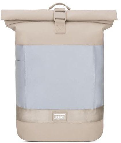 OAK25 Rolltop Rucksack Damen & Herren Beige - Commute L - Reflektierender Fahrradrucksack - Hohe Sichtbarkeit & Sicherheit - Fahrrad Daypack mit Laptop Fach - Wasserabweisend