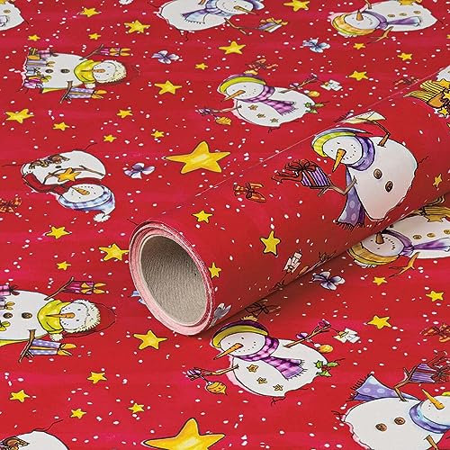 Geschenkpapier Schneemänner, Rot, Weihnachtspapier, 0,70 x 10 m
