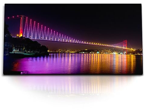 Paul Sinus Kunstdruck Bilder 120x60cm Istanbul bei Nacht Bosporus Brücke Nacht
