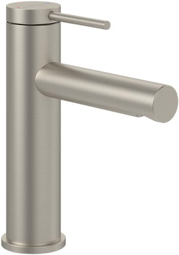 Villeroy & Boch Loop & Friends Waschtischarmatur, Wasserhahn Bad mit Zugstange und Keramikkartusche, Waschbeckenarmatur wassersparend, Auslauf Höhe 106mm, rund, Brushed Nickel Matt