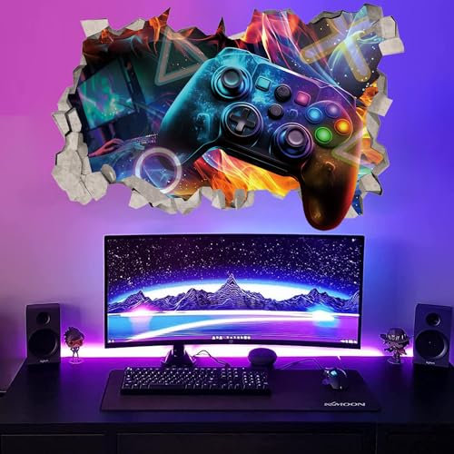 KAIRNE 3D Wandtattoo Gamer,Wandtattoo Kinderzimmer Jungen,Bunte Gamer Poster,Gaming Wandbild für Schlafzimmer,Wandtattoo Junge Teenager,Videospiel Wandstikcer für Jugendzimmer Deko Geschenk