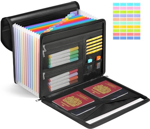 Akkordeon-Organizer, Dokumentenmappe mit 12 Fächern, Mappen Ordnersystem mit mehreren Taschen, Dokumentenbox,Tragbarer Akten Organizer mit Etikett für A4-Datei,Rechnungen,Vertrag und mehr