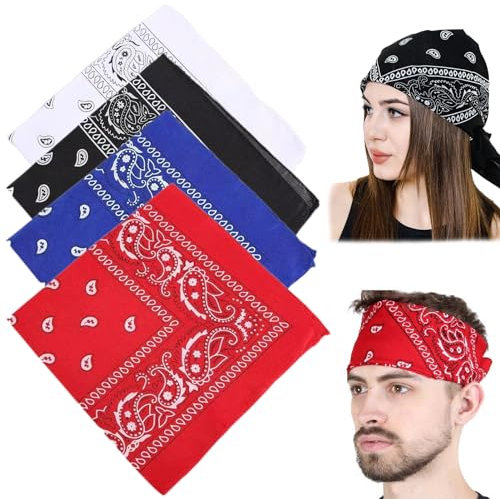 HANIUTTY Lot de 4 Bandana Homme Femme, Bandana Cheveux Femme Bandana Pirate bandanas carrés idéaux pour le cyclisme hip-hop Multifonction Coloré Cyclisme Bandeau