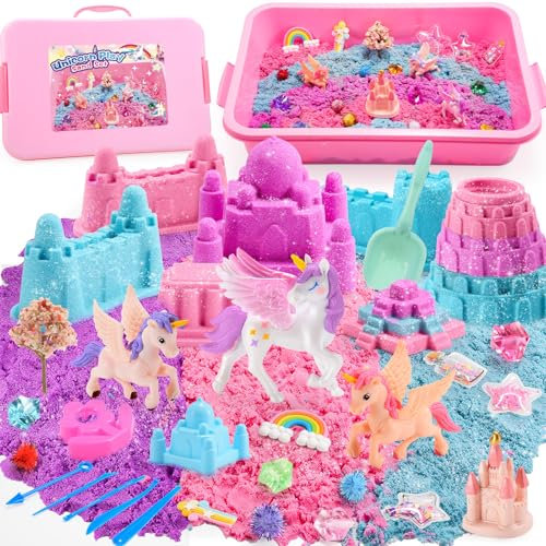 Geebiiny Einhorn Geschenke für Mädchen, 900g Magic Sand Spielzeug ab 3 4 5 6 7 8 9 10 Jahre Mädchen Spielsand für Drinnen Geschenk Mädchen 3-10 Jahre Einhorn Spielzeug Zaubersand Knetsand