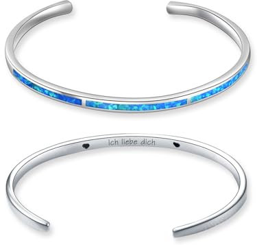 WINNICACA Blau Opal Armband Verstellbare Manschette Armbänder Damen Schmuck Geschenke für Frauen Geburtstag, Weihnachten, Valentinstag, graviert Ich liebe dich