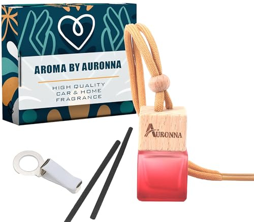 Auronna Car Air Fresheners Rhubarb Rose Car Diffuser - Refresh Your Drive With Long Lasting Fragrance - Vent Clip, Reed Sticks, Wooden Cap & Cube Bottle With 8ml Filling (Rhubarb Rose)