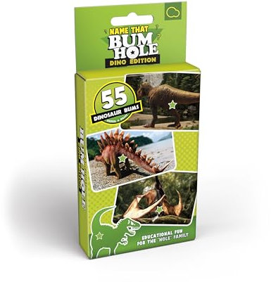 Name That Bumhole Dino Edition - Guess The Dinosaurs from Their Bumholes - Animal Trivia Game - 55 Lernkarten (17,5 x 8,5 cm)