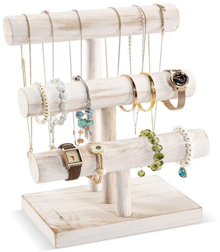 Procase Présentoir Bracelet en Bois, Porte Bracelet, Support Bracelet Détachable à 3 Niveaux, Porte Bijoux pour Bracelet Montre Élastique Cheveux -Blanc