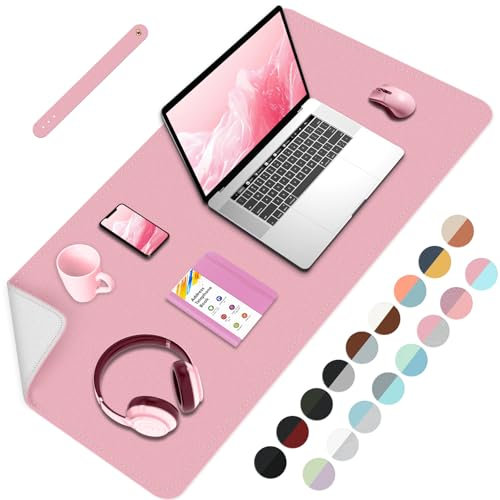 Tapis de bureau double face, grand tapis de souris imperméable en cuir synthétique, tapis de bureau pour ordinateur portable, housse de protection à double usage pour clavier de bureau ou maison (rose