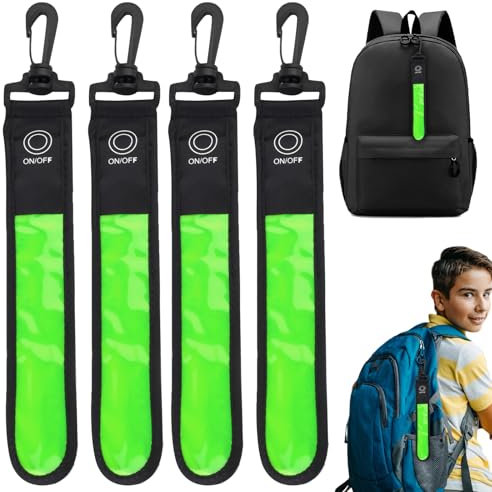GOMETY LED Blinklicht für Schulranzen, 4 Stück Kinder Reflektoren Blinklicht Schulranzen mit 3 Modi Sicherheitslicht Wasserdicht Reflektor Anhänger für Rucksack Wandern Joggen (Grün)