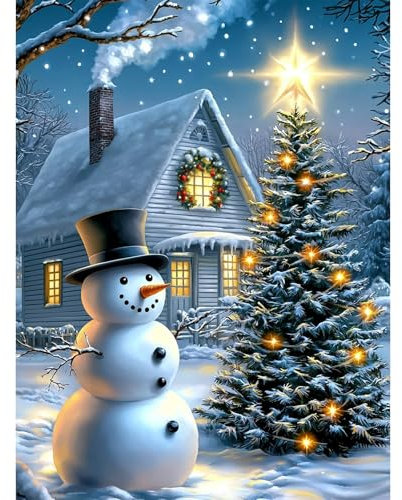 Lxmsja 5D Pintura Diamante Kit Navidad, Muñeco de Nieve Diamond Painting Adultos Kit, Kit Pintura Diamante, DIY Diamond Painting Kit Completo Para Decoración De Pared Del Hogar 30x40cm