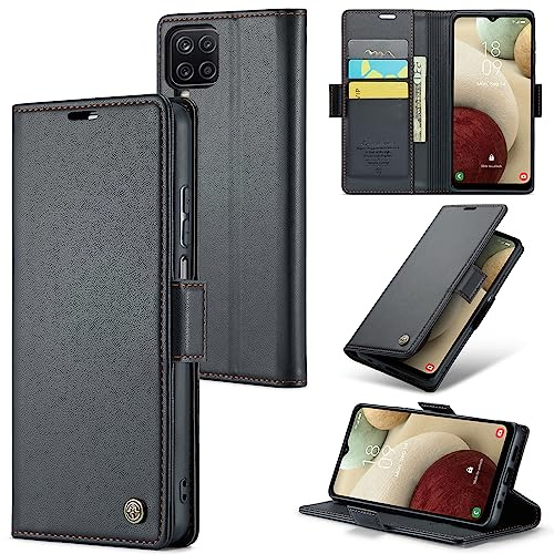 Rerzoiro Cover per Samsung Galaxy A12 5G Custodia Portafoglio [Blocco RFID] Premium Pelle PU Wallet Case Flip Libro con Porta Carte Slot Supporto Flip Case per Samsung Galaxy A12 5G, Nero