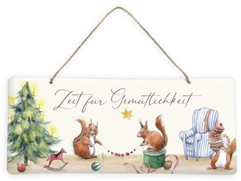 Türschild Weihnachten - Dekoschild, Blechschild mit hochwertiger Prägung, schönes Geschenk zum Nikolaus, Mitbringsel, Geschenkidee, Dekoration Weihnachten (Weihnachten Mit Eichhörnchen)