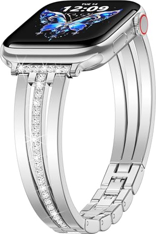 V.R.HOPE Damen Schmuck Armband Kompatibel mit Apple Watch Armband 44mm 45mm 46mm 49mm, Elegantes Edelstahl-Ersatzarmband mit Glitzer und Strass für iWatch SE Ultra Series 11 10 9 8 7 6 5 4 3 2 -Silber