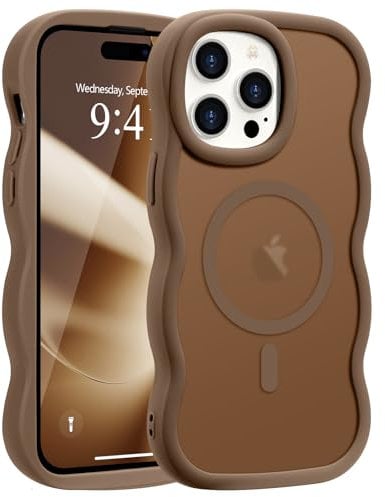 Pepmune Magnetic for iPhone 14 Pro Max Case [Compatible with Magsafe] Translucent Matte Cute Curly Wave Frame Phone Case,Soft TPU Bumper Slim Fit Shockproof Protective Cover for Men Women-Gold