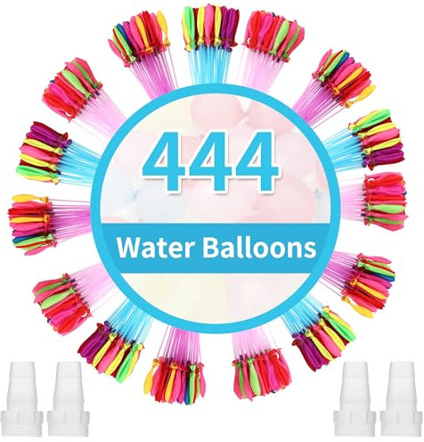 444 Stück Wasserbomben Selbstschließend,Wiederverwendbare Wasserbomben mit 4 Wasserhahn Anschluss,Bunt Wasserballons,60 Sekunden Schnellfüller,Wasserbomben Luftballons,für Strände, Poolparty