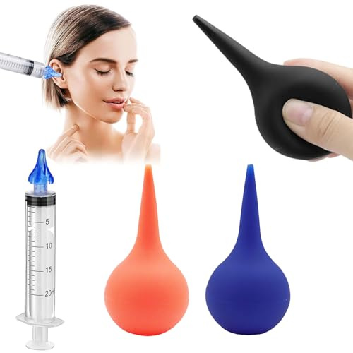 3PCS Poire Lavement Oreilles et 1PC Seringue Oreille Bouchon, Ensemble de Nettoyage Auriculaire, Poire de Nettoyage D'oreille Doux, Seringue D'oreille à Ventouse en Caoutchouc, pour Adultes Enfants