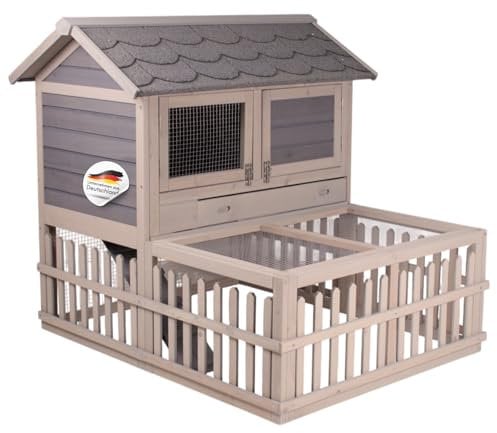 SUNNYDEALS Hasenstall für draußen, Kaninchenstall grau/braun