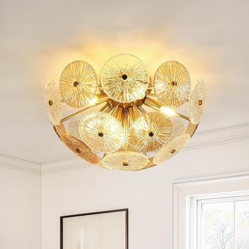 VTAMng Kronleuchter mit goldener Blume Kristall Deckenleuchte moderne Pendelleuchten halbbündige Vintage Deckenlampe Wohnzimmer Esszimmer Schlafzimmer Eingangsbereich Foyer Inneneinrichtung